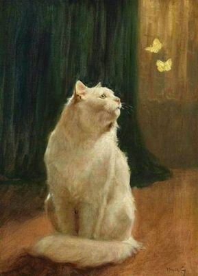 Arthur Heyer, White Cat and Two Brimstone Butterflies.
